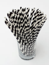 Load image into Gallery viewer, Black stripe paper straws made in UK. Our biodegradable eco friendly paper straws are recyclable with a low carbon footprint. Say no to plastic – our planet matters.