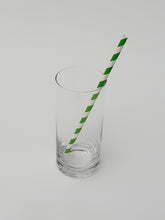 Load image into Gallery viewer, Green stripe paper straws made in Great Britain. Our biodegradable eco friendly paper straws are recyclable with a low carbon footprint. Say no to plastic – our planet matters.